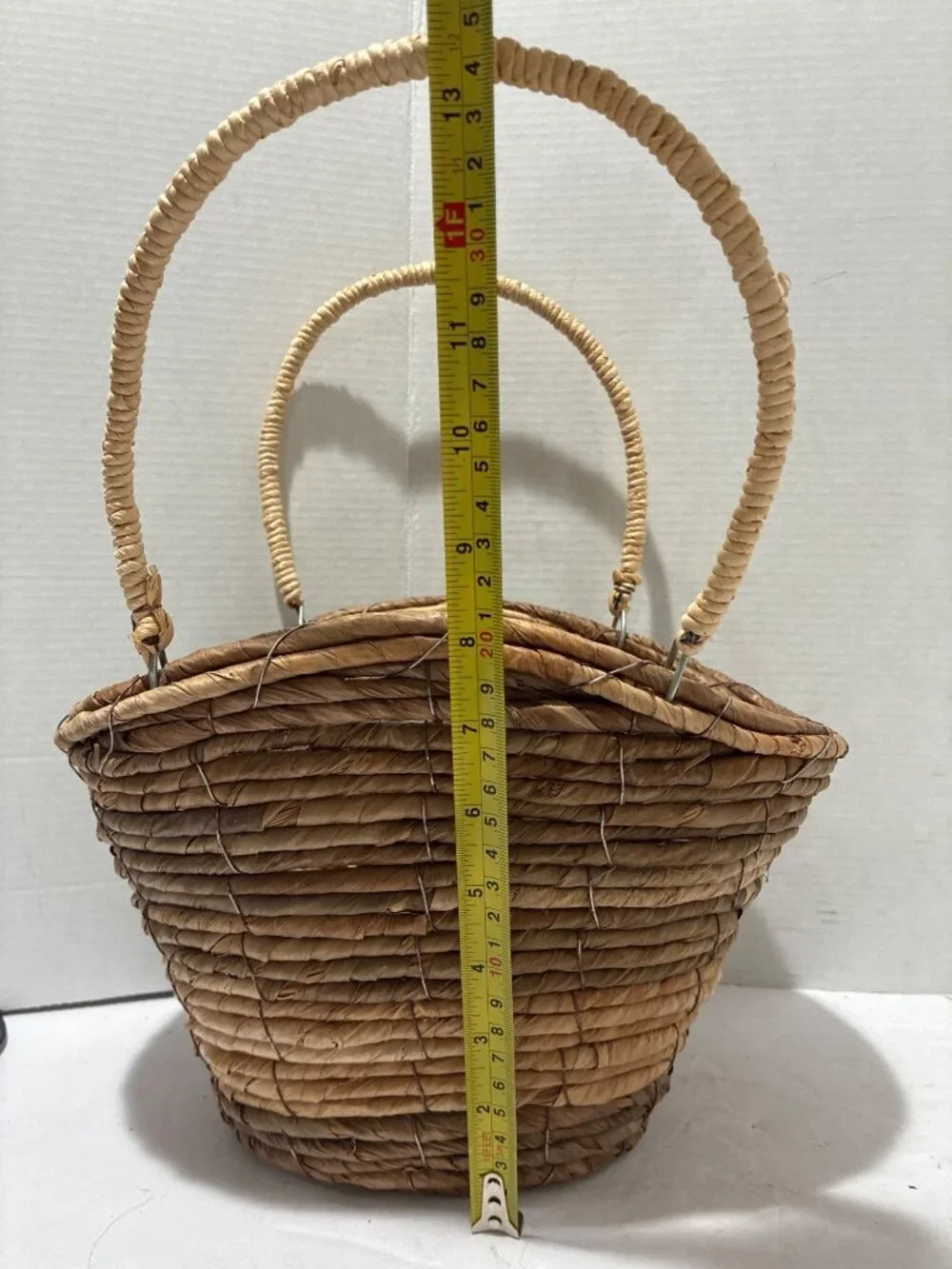 rustic rare wicker basket natural brown corn rope handmade twisted branch handle
